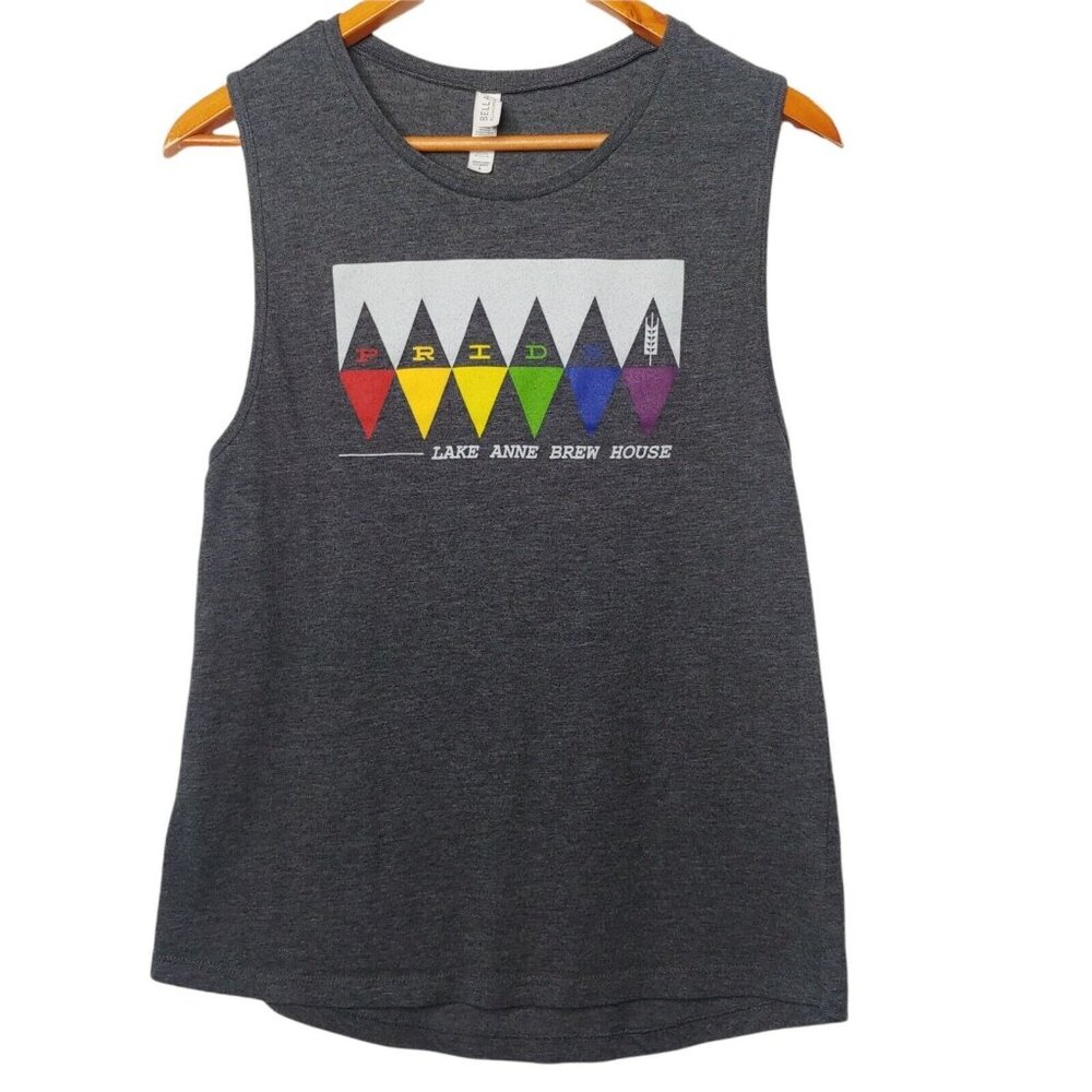 Lake Anne Brew House PRIDE Women's L Rank Top Gray Bella Canvas Craft Beer VA